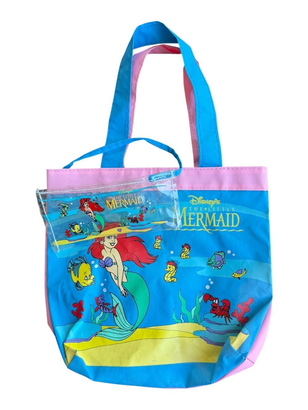 VTG ‘90s Disney The Little Mermaid Ariel Flounder Sebastian PVC Tote Bag Set